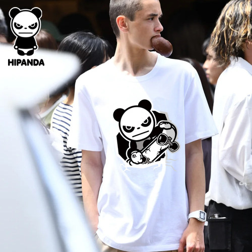 Hipanda你好熊猫纯棉短袖夏季新款时尚印花男女同款宽松百搭上衣