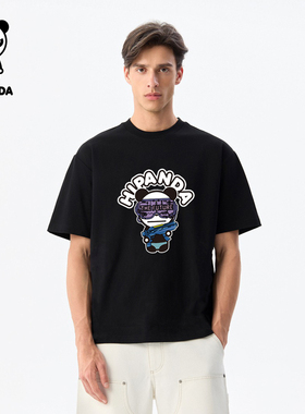 hipanda你好熊猫潮牌设计师款白色短袖T恤男2025夏季新款宽松体恤