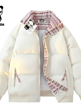 Hipanda你好熊猫立领棉服男冬季面包服保暖棉衣潮牌情侣棉袄外套