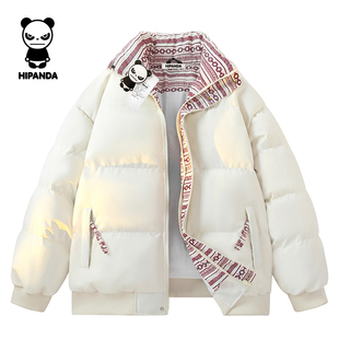 Hipanda你好熊猫立领棉服男冬季面包服保暖棉衣潮牌情侣棉袄外套