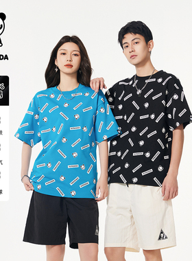 hipanda你好熊猫短袖男士春夏官方半袖潮情侣装上衣宽松白色T恤女