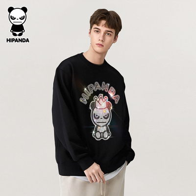 HiPanda你好熊猫美式字母烫钻圆领卫衣男春秋款宽松慵懒风上衣潮