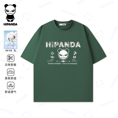 HiPanda你好熊猫印花短袖T恤男士夏季潮牌百搭宽松圆领半袖上衣女