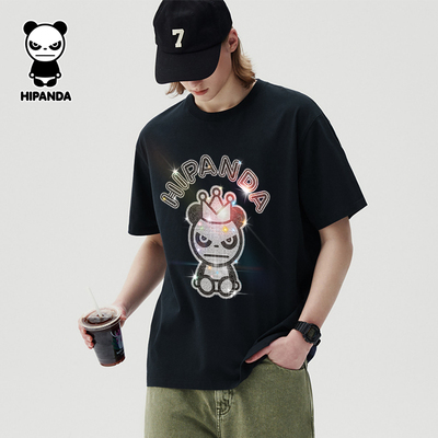 HiPanda你好熊猫夏季新款潮牌烫钻卡通圆领短袖T恤韩系休闲男女款