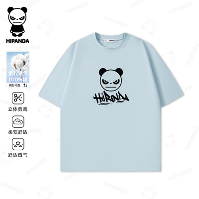 Hipanda你好熊猫亲肤柔软潮牌重磅纯棉短袖T恤2026夏季新款半袖衫