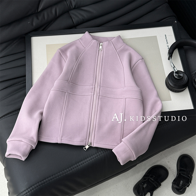 现货【泰酷】秋冬女童韩版时尚简约加绒款保暖双拉链外套MPG7255