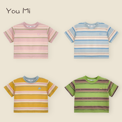 【幼米现货】夏装婴幼儿小童小象标条纹多色短袖T恤HDYZ0076-YTX