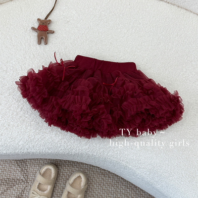 现货甜柚冬女小童韩版休闲时尚法式半身裙甜美纱网蓬蓬裙NNT0148