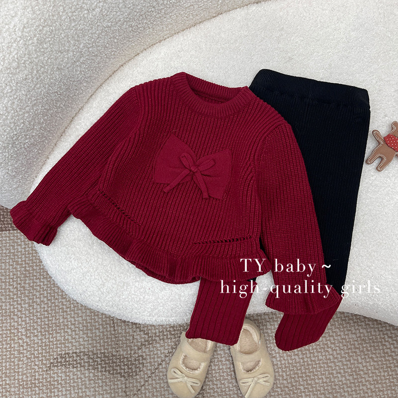 【在逃公主】甜柚冬女小童韩版时尚立体蝴蝶结新年毛衣套装ZH0796,童装/婴儿装/亲子装,套装,淘宝优惠券,粉丝福利购,淘宝优惠卷