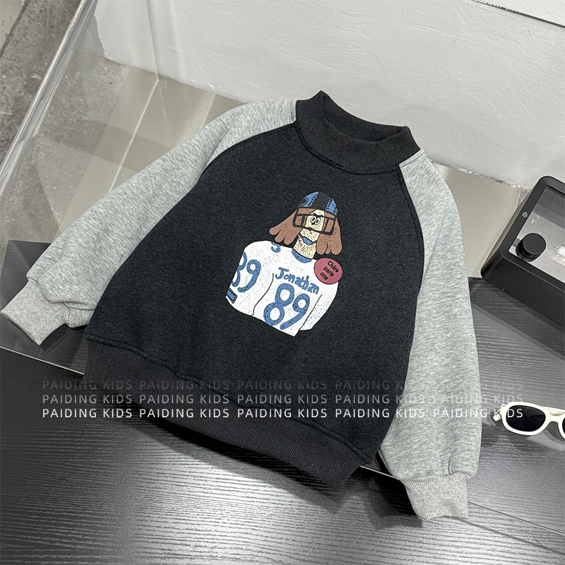 冬装儿童韩版时尚卡通印花休闲宽松加绒加厚套头卫衣SJ6670-DD1