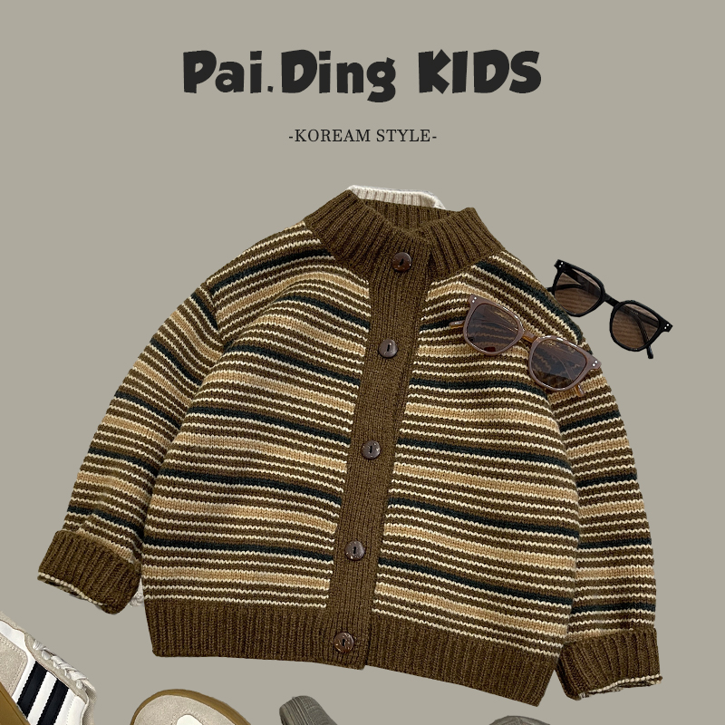 春秋装儿童韩版时尚撞色条纹休闲宽松针织毛衣开衫SJ4585-QK1
