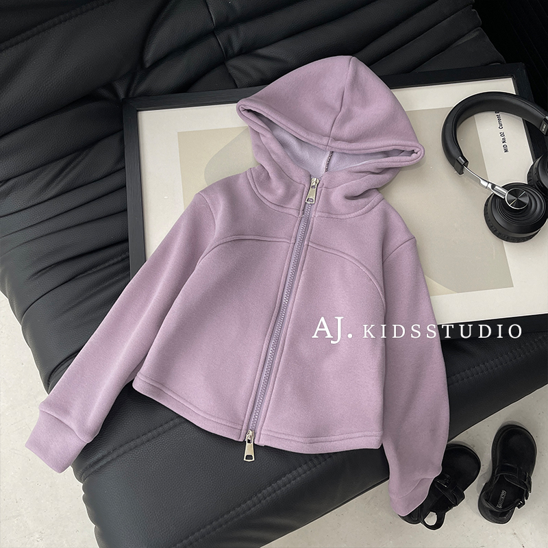 泰酷女童韩版时尚纯色连帽外套