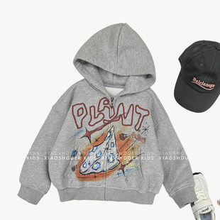 春装男女童韩版嘻哈印花宽松卫衣连帽外套sj4926