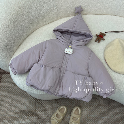 冬装女小童韩版时尚星星尖帽凯蒂猫加绒保暖加厚外套NNT0011