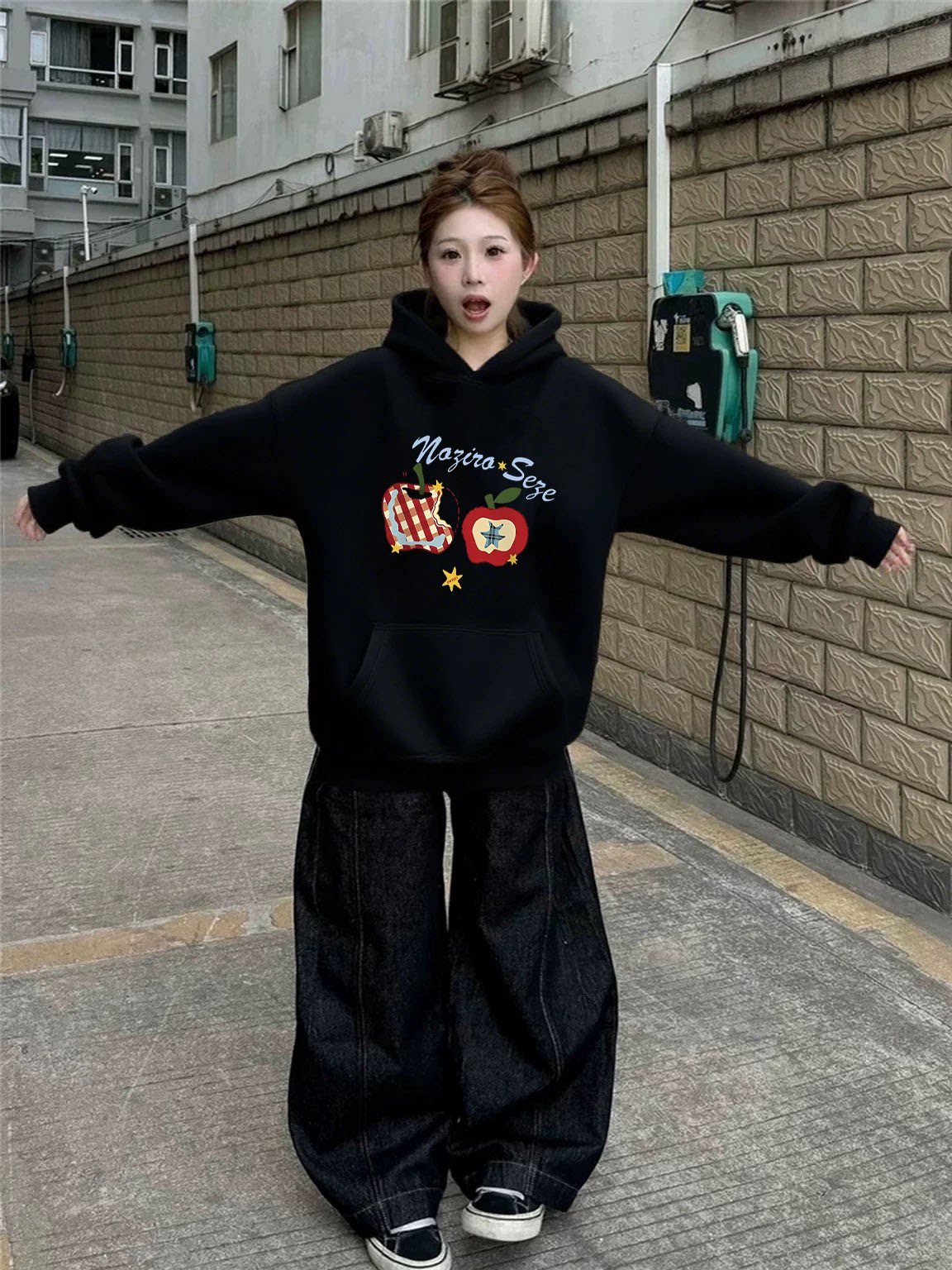 American heavy-duty, fleece-lined, thick, hooded sweatshirt for women, autumn and winter 2025 new style, student loose and lazy style outerwear