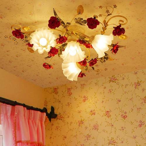 跨境田园客厅吸顶灯美式乡村卧室灯女孩公主房灯浪漫玫瑰主卧室灯