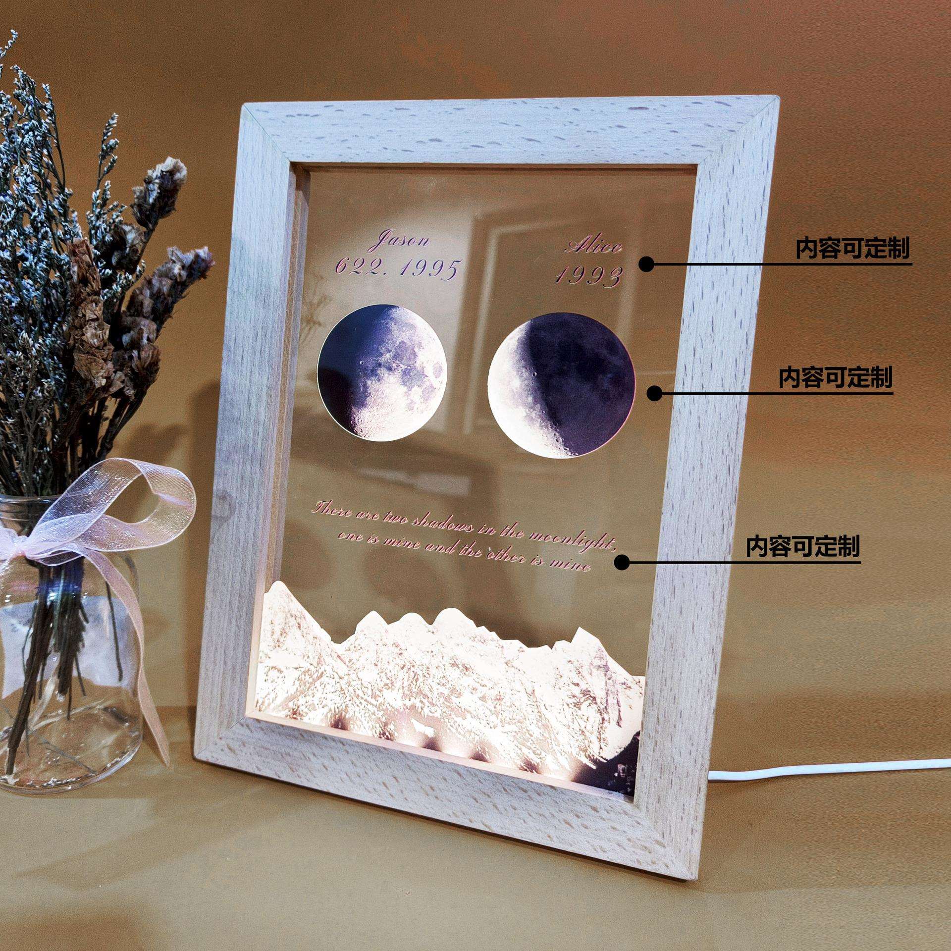 跨境自定义画框小夜灯摆件可编辑内容桌面氛围灯创意小台灯