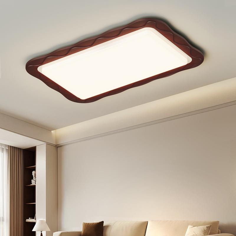 中古风客厅主灯胡桃木纹吸顶灯日式复古房间卧室圆形实木装饰底座