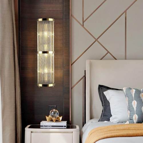 轻奢客厅长条不锈钢水晶壁灯别墅卧室床头楼梯灯饰简约过道灯具