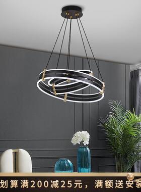 中山工厂现代简约复式楼梯圆圈环形吊灯北欧餐厅创意轻奢风格卧室