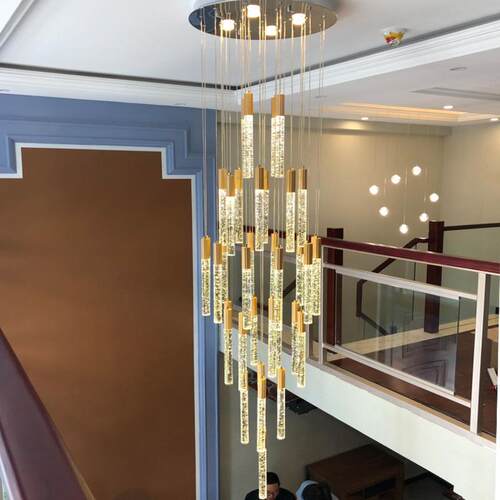复式楼大吊灯简约现代loft公寓楼梯间水晶长吊灯别墅挑空客厅吊灯
