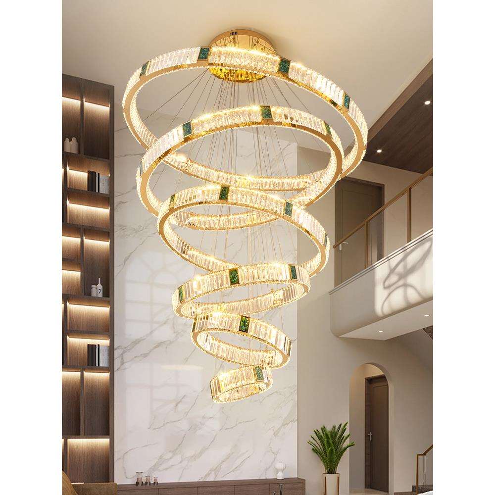 复式楼大吊灯轻奢别墅挑空客厅水晶环形大灯中空楼中楼公寓loft灯