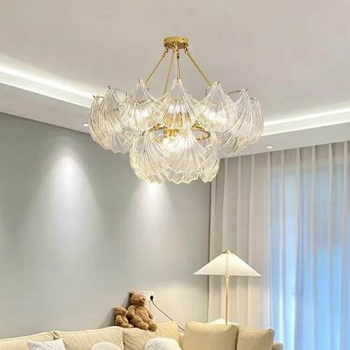 法式贝壳水晶吊灯美式宫廷金色客厅吊灯卧室灯简约玻璃护眼餐厅灯