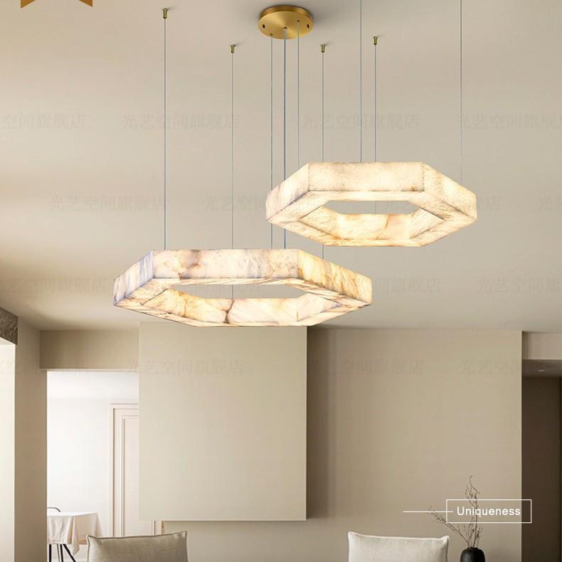 全铜西班牙云石客厅灯高档轻奢别墅后现代简约书房卧室多边形吊灯