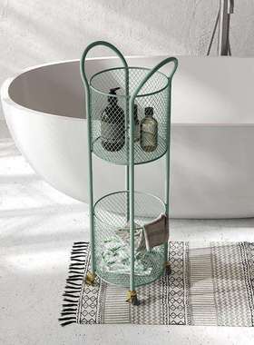 lkw轻奢浴室收纳篮卫生间带轮置物架厕所双层收纳架洗手间移动储