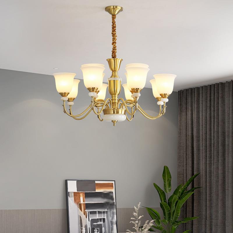 美式全铜吊灯客厅铜灯现代简约卧室餐厅欧式家用奢华大气田园灯具