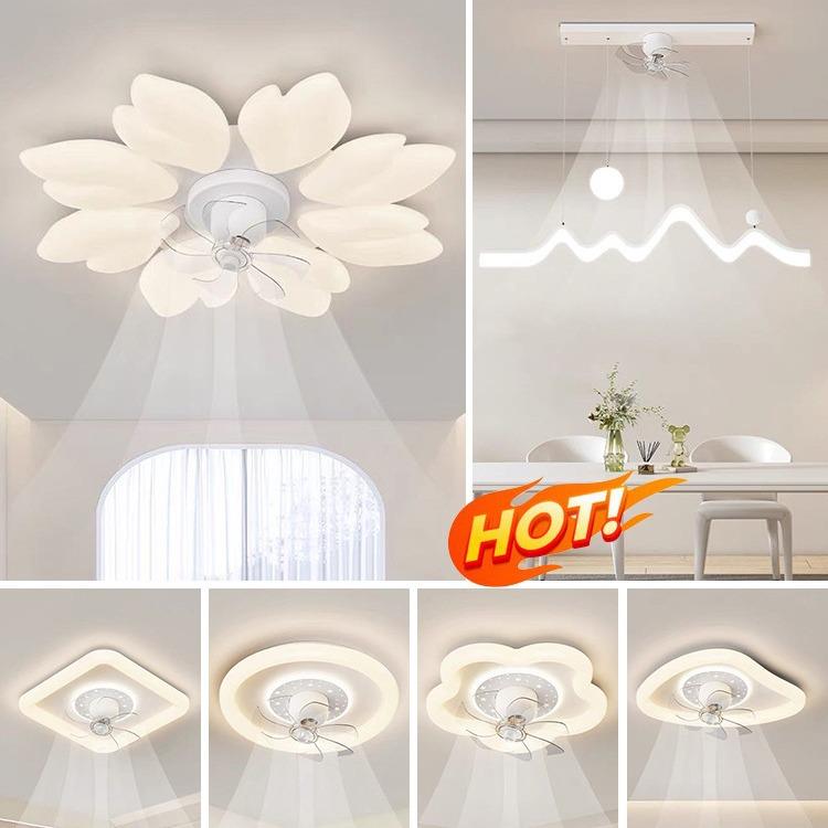 风扇灯餐桌吊灯北欧奶油风客厅卧室风扇灯静音摇头客厅灯电扇灯具