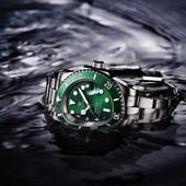 Sungoder潜水表男士 机械表绿水鬼防水夜光运动钢带手表