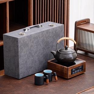 1000瓦胡桃木电陶炉煮茶炉公司定制LOGO 高档陶瓷煮茶壶茶杯礼盒装