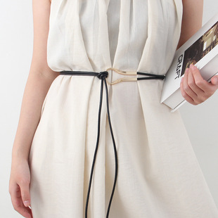 腰带女细装 秋冬皮绳腰绳百搭 饰配裙子大衣毛衣羽绒服黑色2025新款