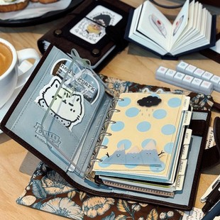 海盐巧克力A7活页手账本高颜值皮质可拆卸记事本便携学生日记本