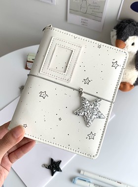 白色星星m5皮质手账活页本手工高颜值小众笔记便携手帐日记事本子