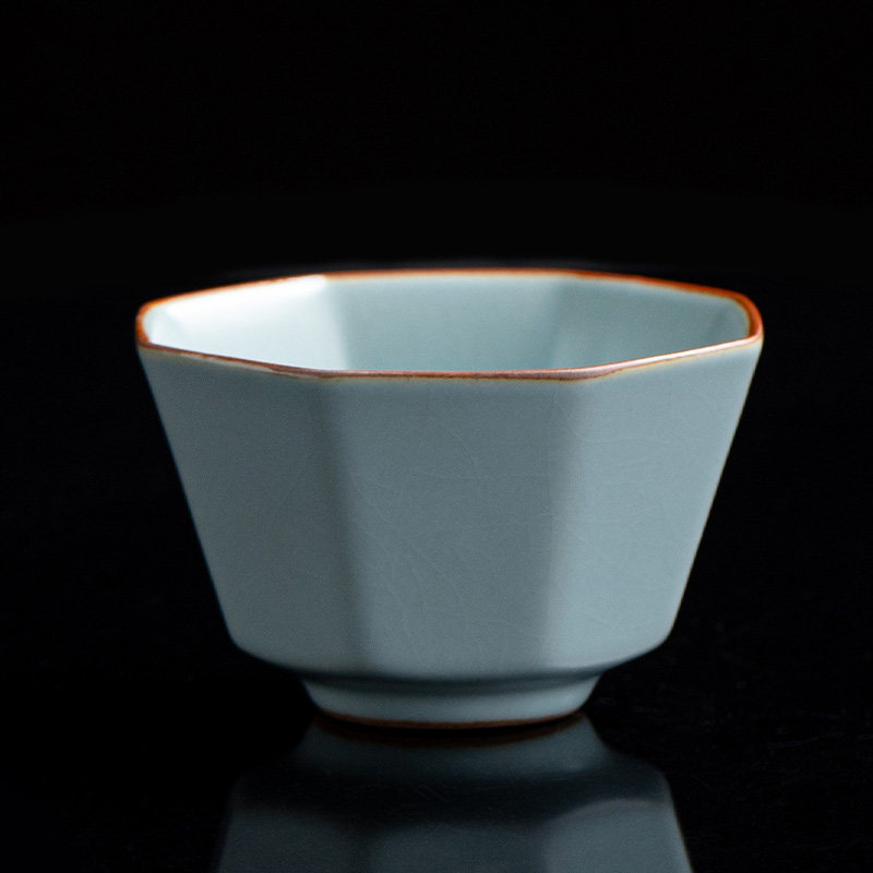 天青汝窑大号八方茶杯