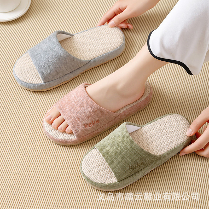 日式良品官网不易沾灰麻透气吸汗布艺拖鞋木质感居家外穿静音四季