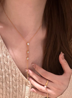 日本品质轻奢时尚泡泡星轨锆石项链女小众高级感简约抽拉毛衣链流