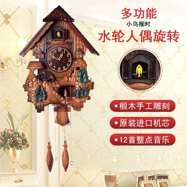 欧式布谷鸟挂钟客厅静音创意时钟咕咕报时音乐钟表实木儿童时钟