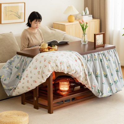 烤火桌子家用新款实木折叠长方形烤火架简易冬季炕桌取暖茶几餐桌