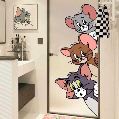 猫和老鼠厨房推拉门装饰贴纸卫生间玻璃防水防撞贴画浴室装饰门贴