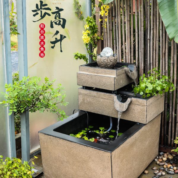汉韵堂阳台流水摆件露台顶楼装饰水池循环水落地布景景观装饰鱼池