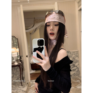 原创时髦复古kitty方巾春夏音乐节辣妹百搭裹胸丝巾女y2k包头头巾