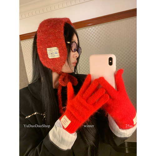 圣诞新年红色氛围感百搭保暖手套