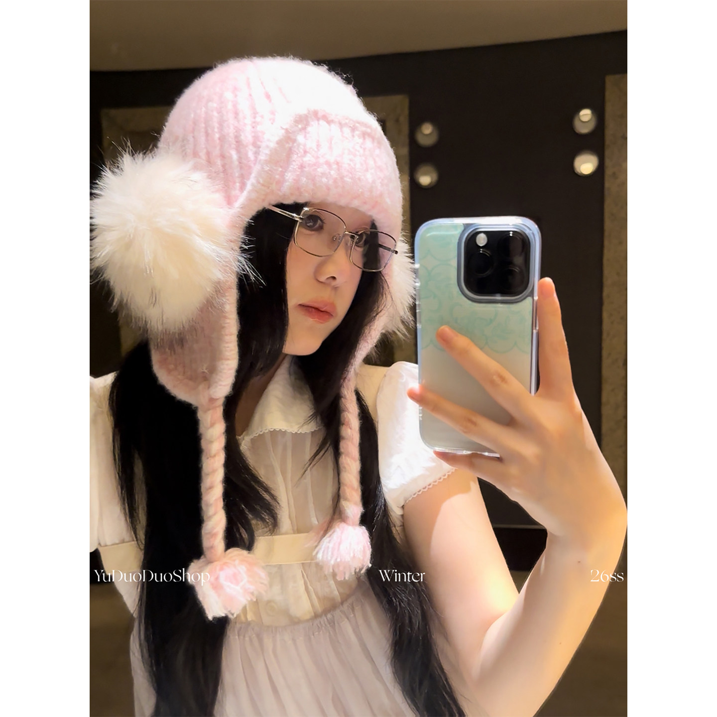 定制款～粉色软糯加厚保暖护耳雷锋帽女冬季软萌毛绒针织帽滑雪帽