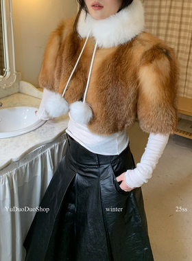 复古氛围感毛球围脖女秋冬保暖可爱百搭白色毛绒围巾柔软温暖毛领