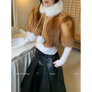 复古氛围感毛球围脖女秋冬保暖可爱百搭白色毛绒围巾柔软温暖毛领