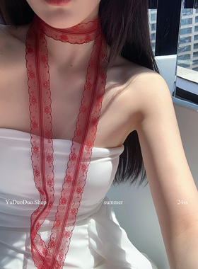 复古纯欲蕾丝细长条丝巾女百搭装饰飘带辣妹春夏叠戴层次感颈饰韩