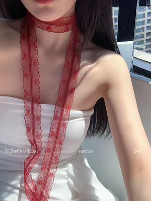 纯欲蕾丝细长条丝巾女叠戴颈饰